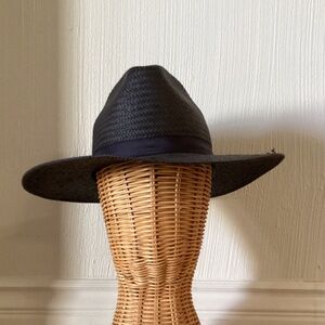 FREYA  Black Sun Hat Ribbon rancher cowboy style S M wide brim boho Festival